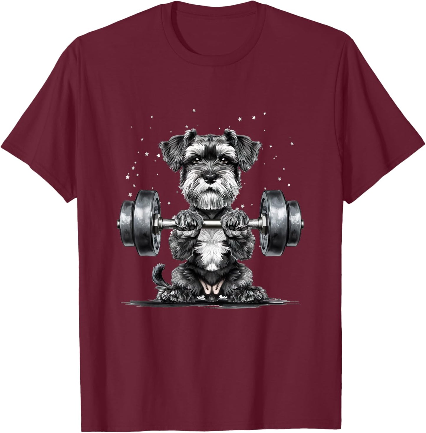 Pumping Weight Lifting Funny Miniature Schnauzer T-Shirt - T-Shirt | Maroon