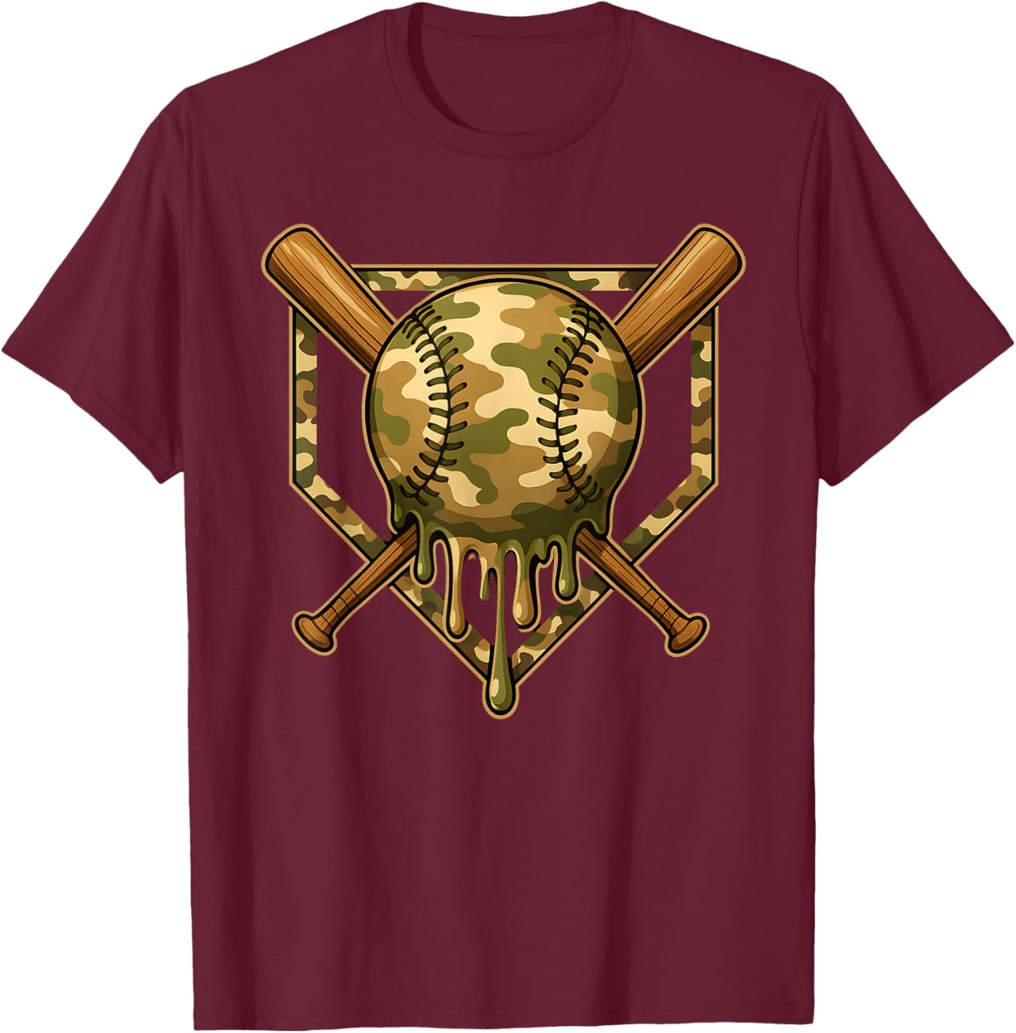 Camo Softball Dripping Military Camouflage Softball Player T-Shirt - T-Shirt | Maroon