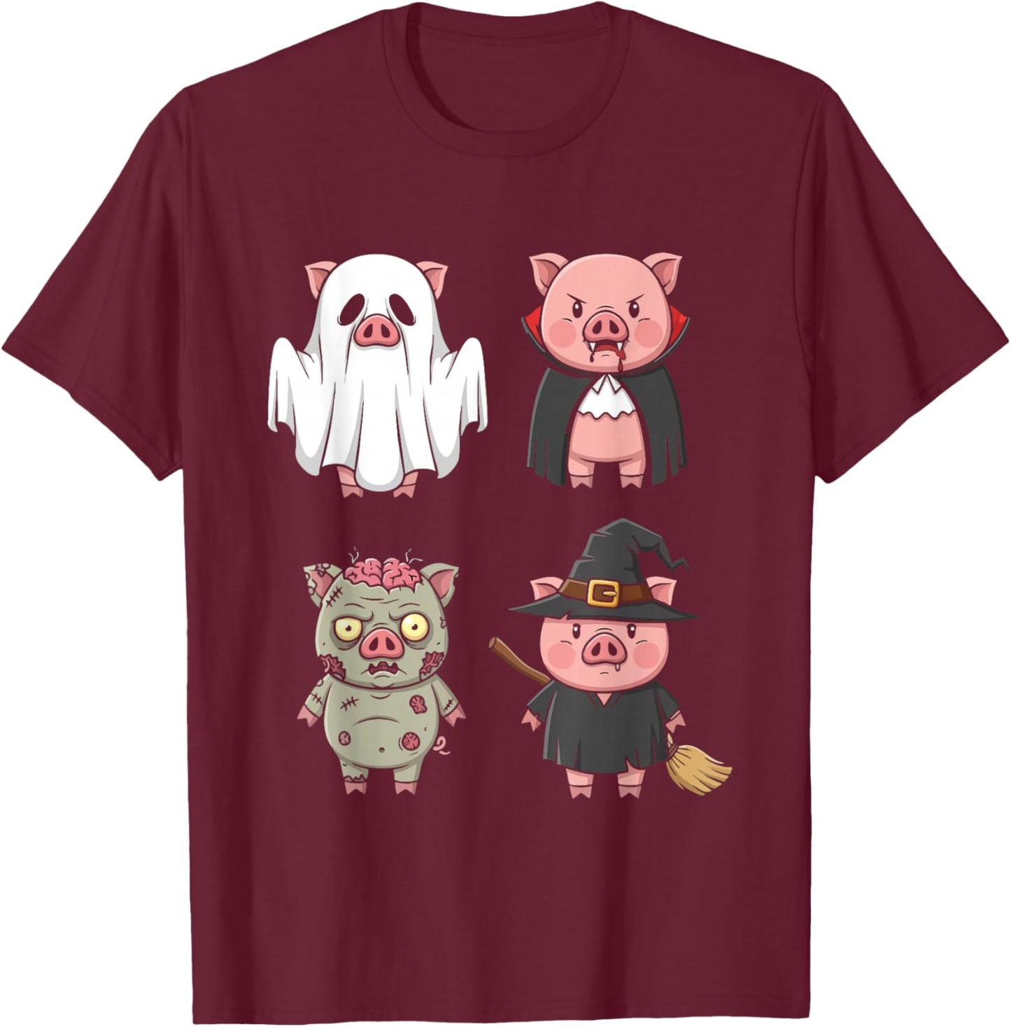 Pig Spooky Witch Boo Zombie Cute Pig Halloween Boys & Girls T-Shirt - T-Shirt | Maroon