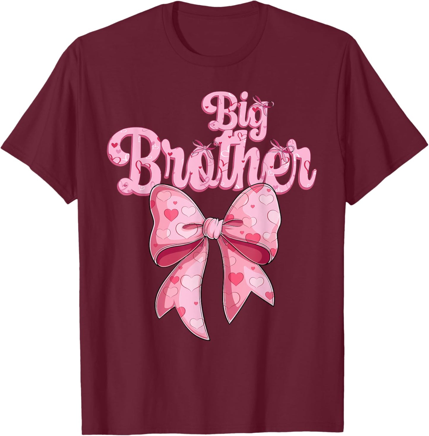 coquette bow family matching Groovy pink Big Brother T-Shirt - T-Shirt | Maroon