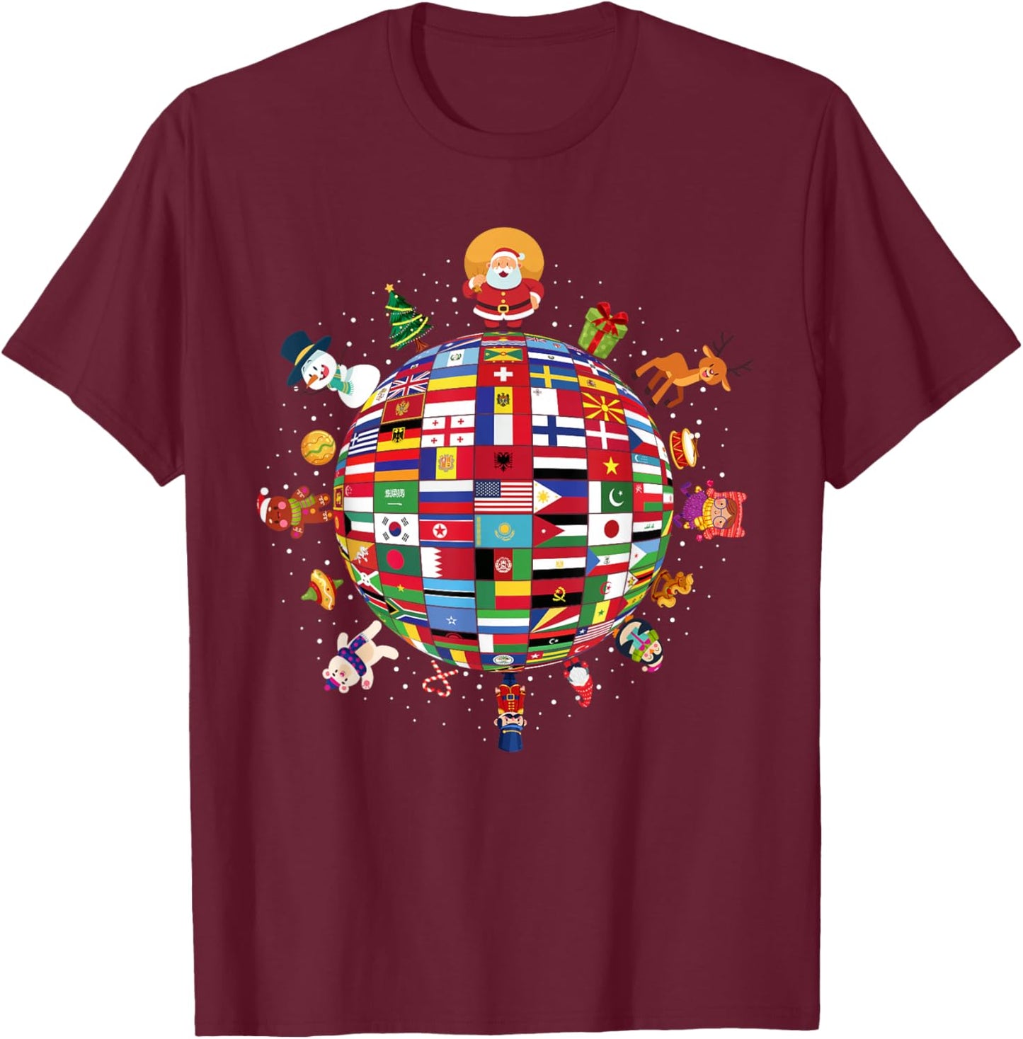 Flags Of The World Christmas Around The Globe T-Shirt - T-Shirt | Maroon