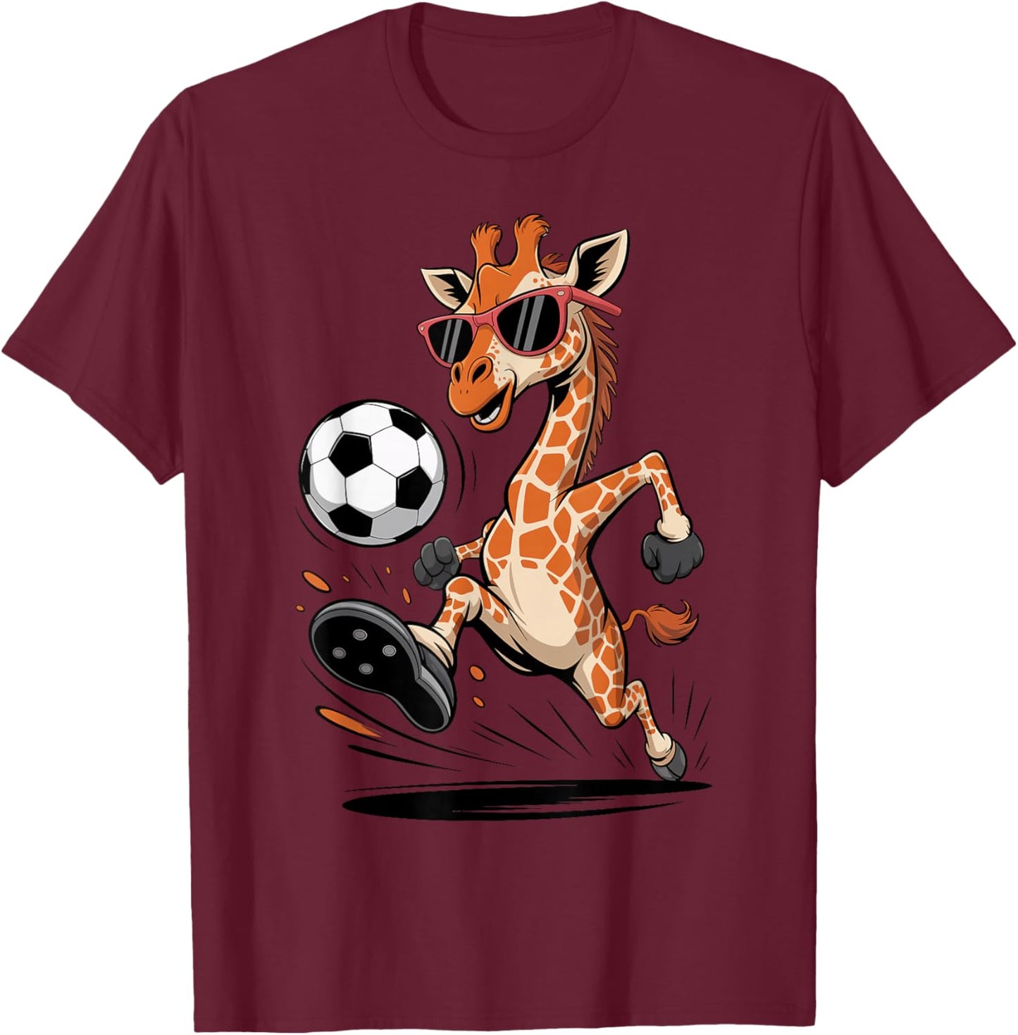 Funny Giraffe Playing Soccer Ball Artwork Cool Animal T-Shirt - T-Shirt | Maroon