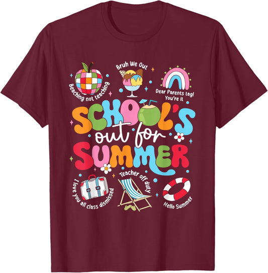 Schools Out for Summer Retro Groovy Last Day of School Funny T-Shirt - T-Shirt | Maroon