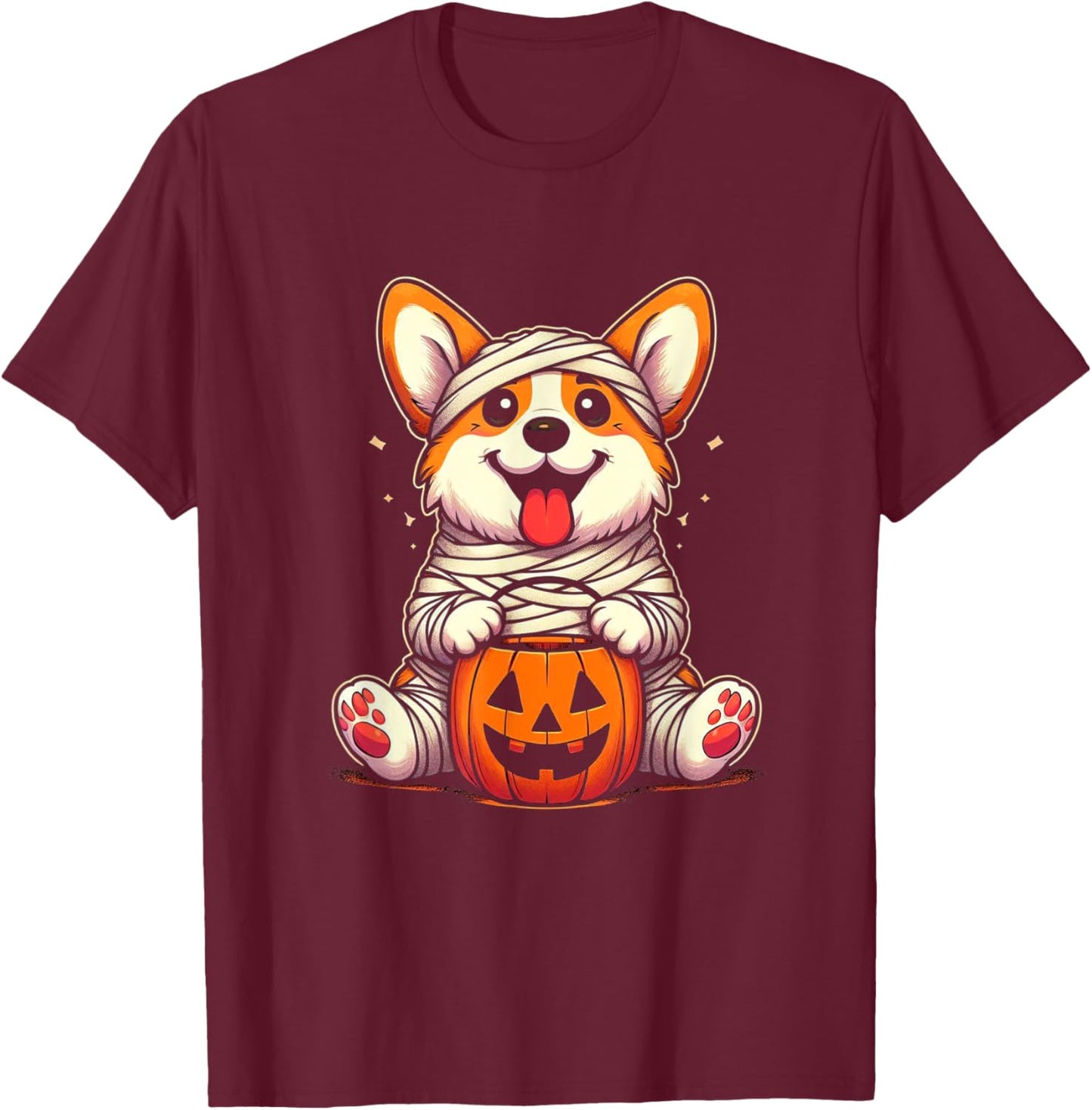 Cute Halloween Costume Welsh Corgi Mummy Dog Lover Men Women Kids T-Shirt - T-Shirt | Maroon
