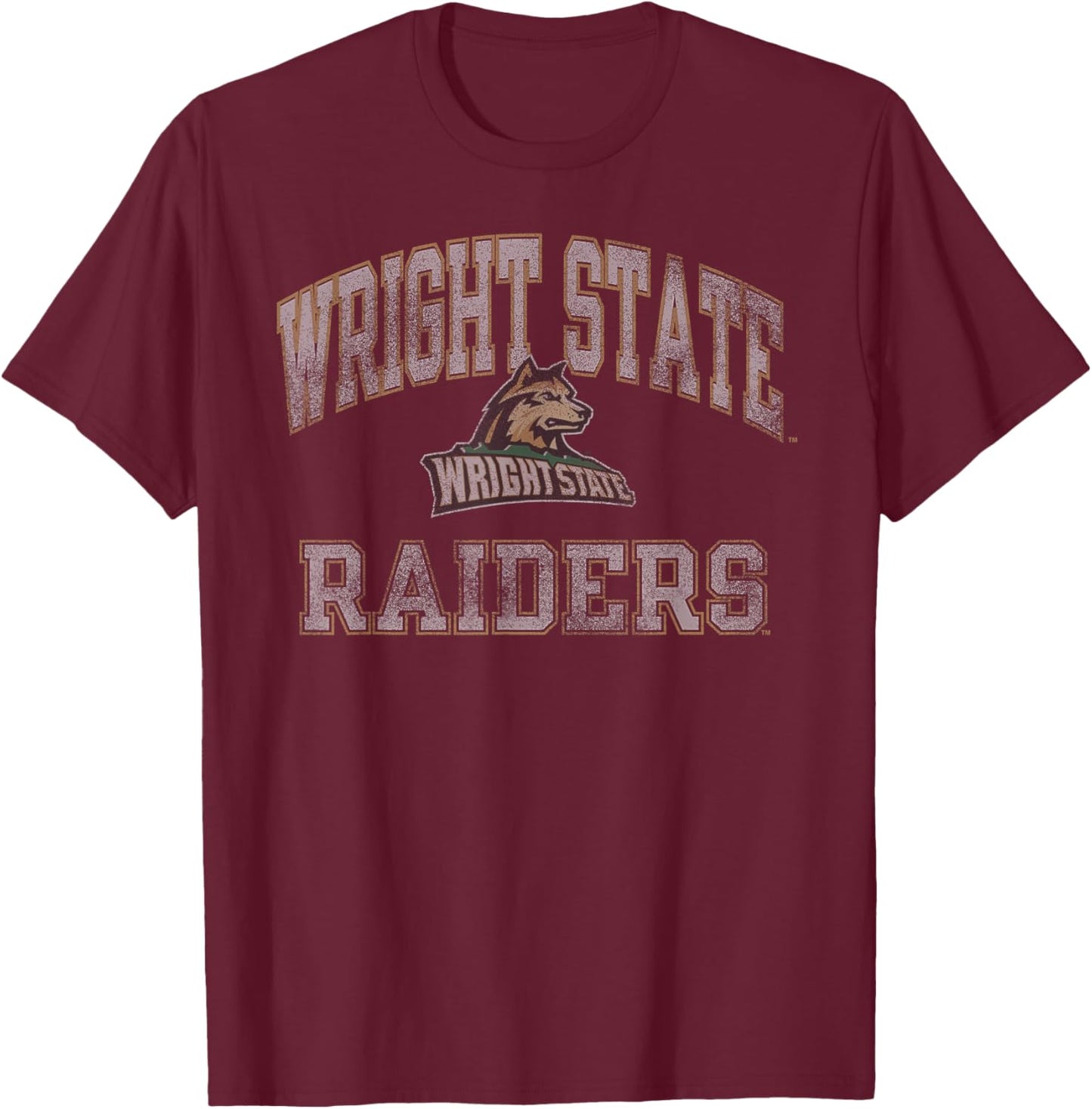 Wright State Raiders Vintage Worn Green Officially Licensed T-Shirt - T-Shirt | Maroon