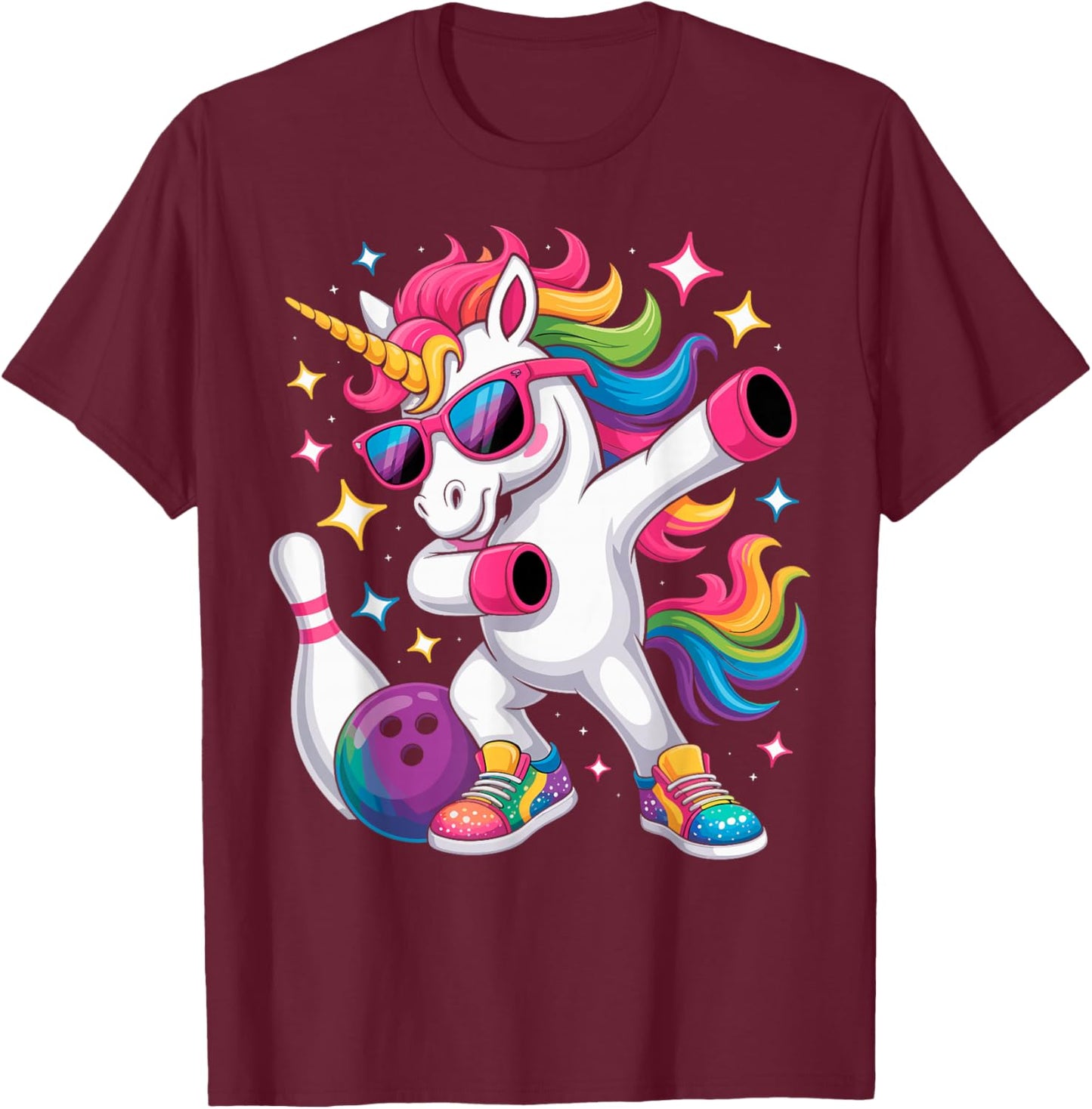 Kids Funny Bowling Bowling Unicorn Dabbing Dab Bowler T-Shirt - T-Shirt | Maroon