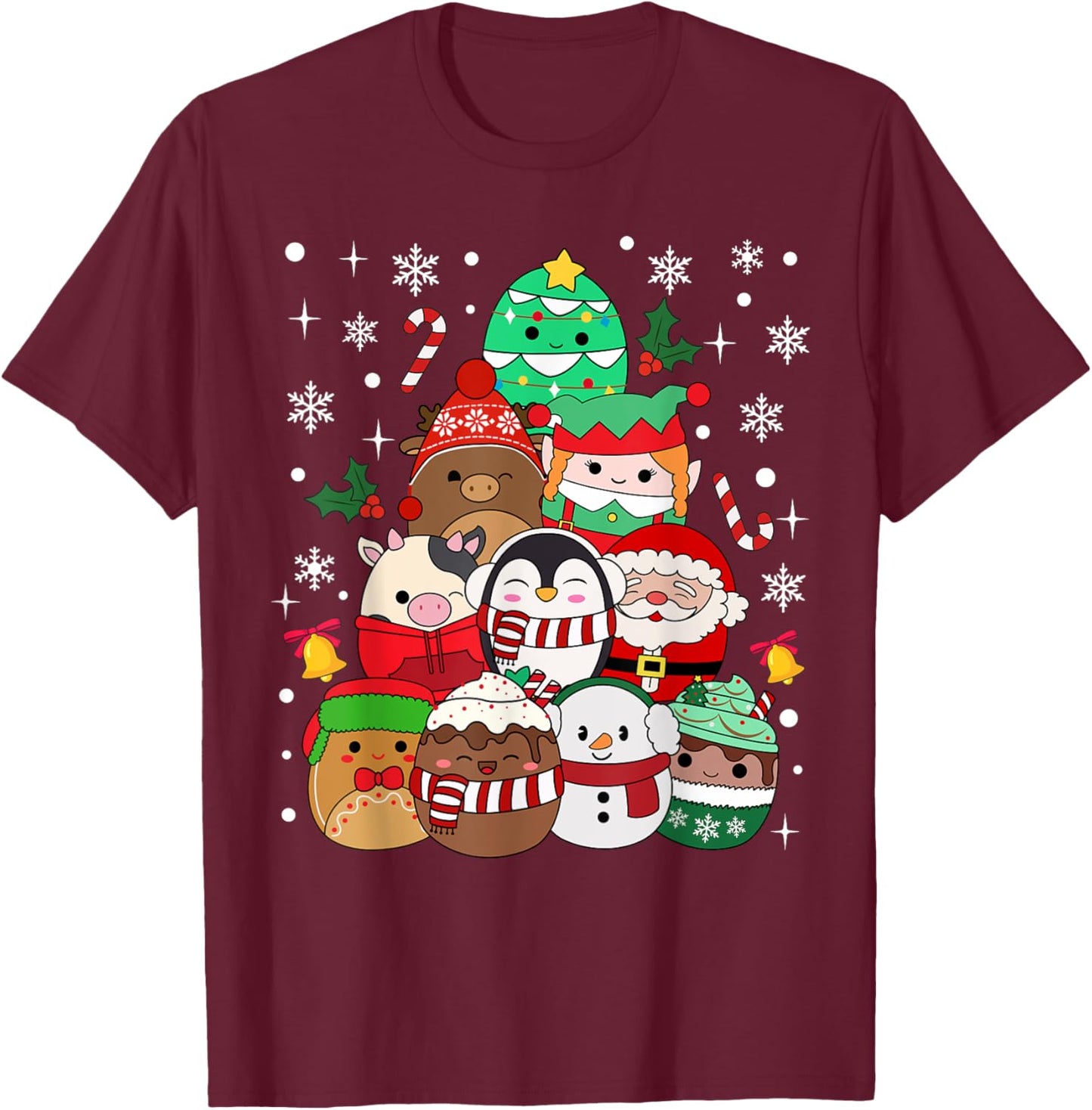 Squish Squad Merry Christmas Great Gifts Cute Kids Family T-Shirt - T-Shirt | Maroon