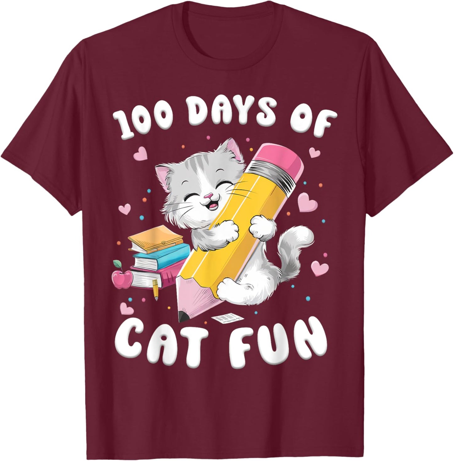 Cats 100th Day of School Teacher 100 days Cat Kitty T-Shirt - T-Shirt | Maroon