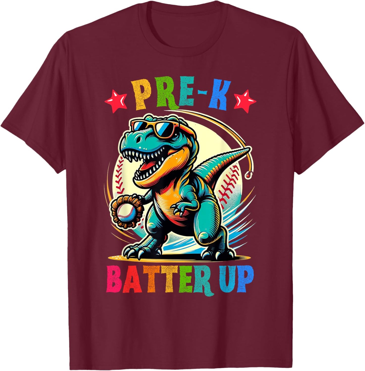 First day back to School Pre-k Kids Baseball Dinosaur Boys T-Shirt - T-Shirt | Maroon