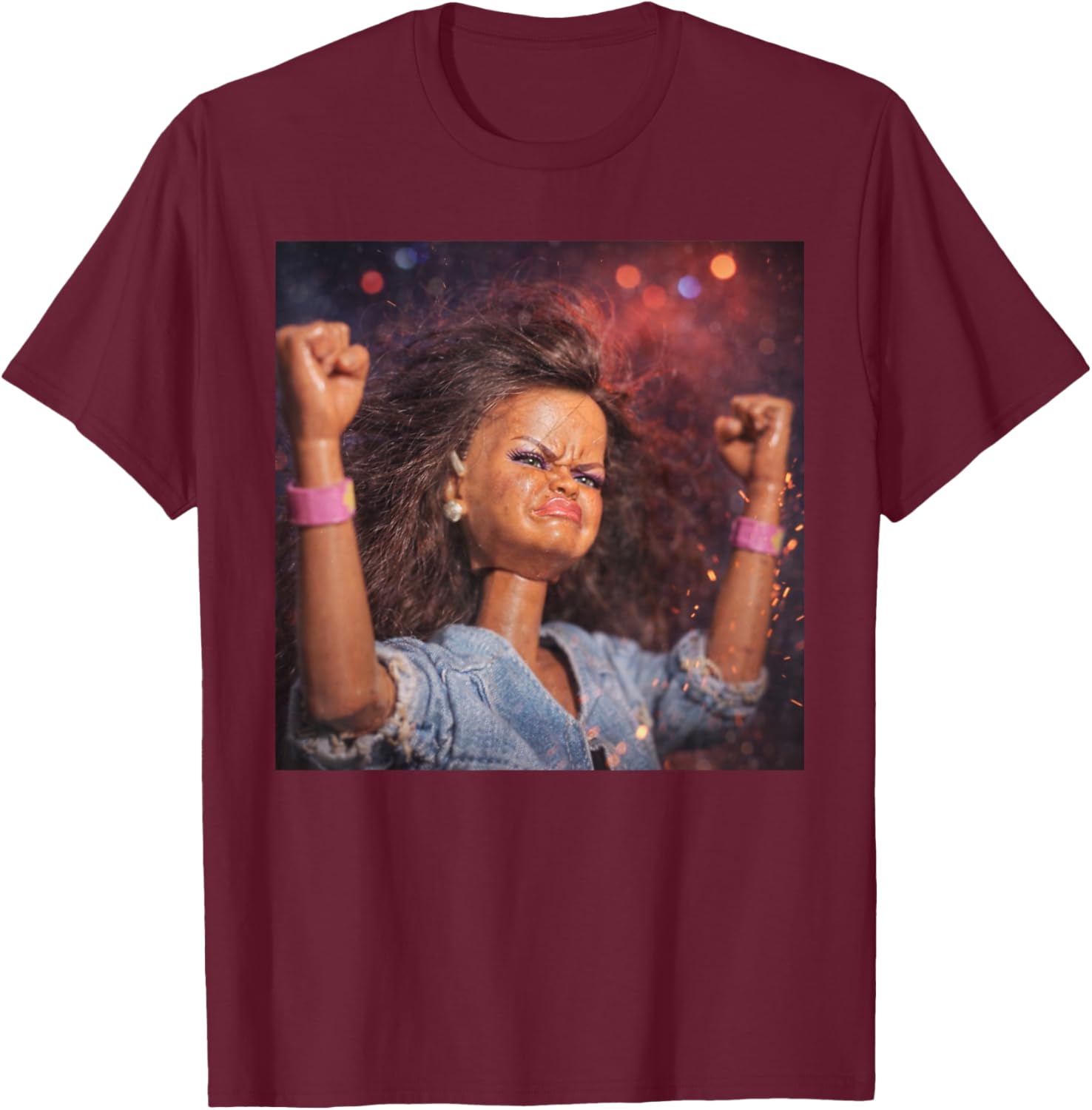 Funny Party Doll Meme Doll Face Meme Reaction Gen Z Brainrot T-Shirt - T-Shirt | Maroon
