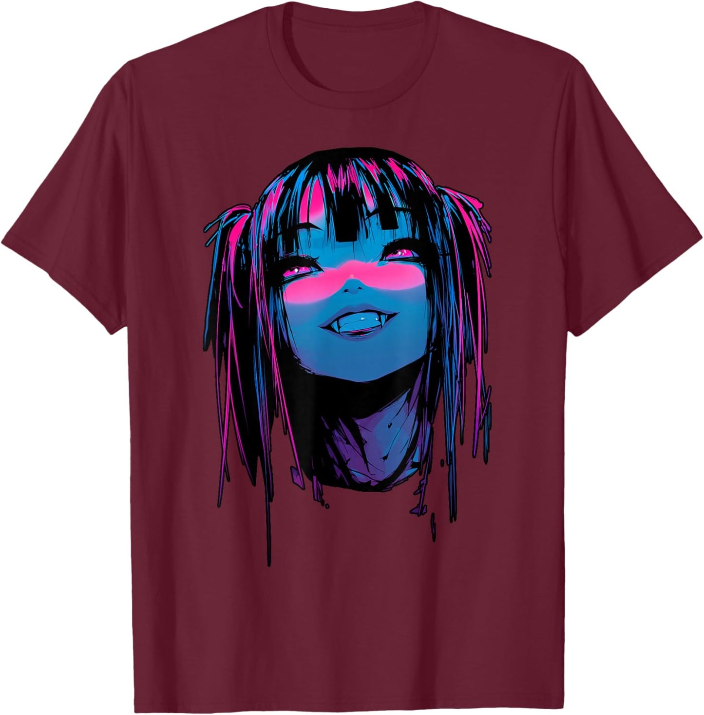 Horror Anime Waifu Girl Japanese Vampire Graphic T-Shirt - T-Shirt | Maroon