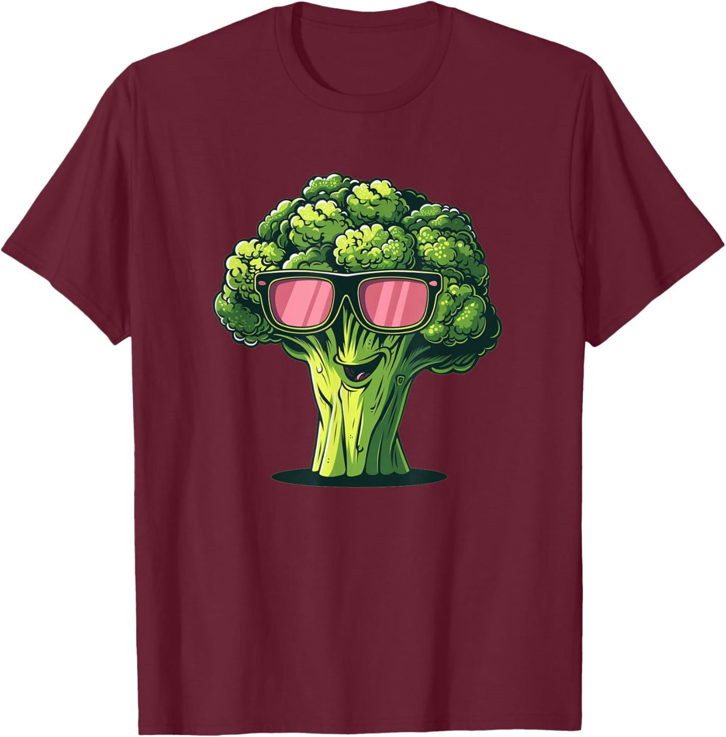 Funny Broccoli Face with Sunglasses Costume T-Shirt - T-Shirt | Maroon