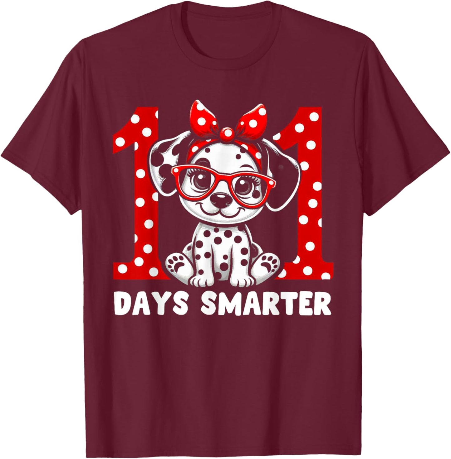100 Days Smarter 100st Day School Dalmatian Dog Teacher Kids T-Shirt - T-Shirt | Maroon