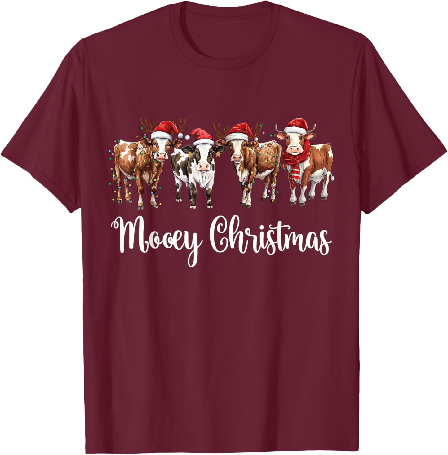 Mooey Christmas Cowgirl Xmas Funny Western Christmas Cow T-Shirt - T-Shirt | Maroon