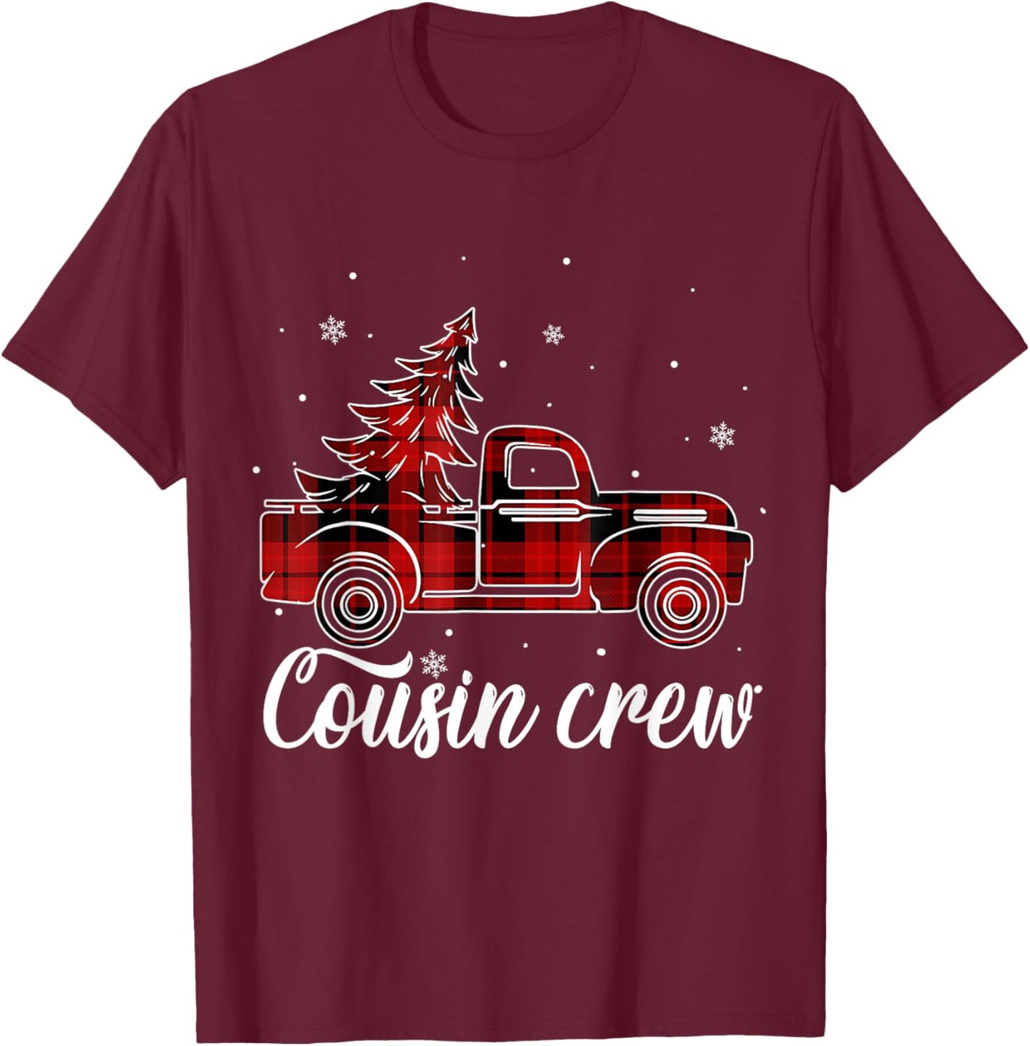 Christmas Cousin Crew Buffalo Truck Tree Red Plaid Pajama T-Shirt - T-Shirt | Maroon