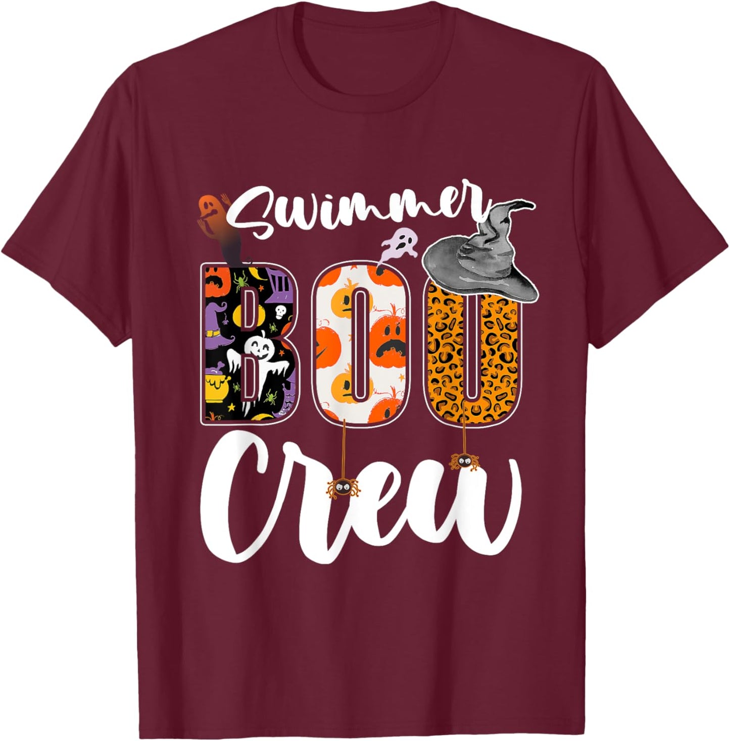 Swimmer Boo Crew Halloween Matching Swim Coach T-Shirt - T-Shirt | Maroon