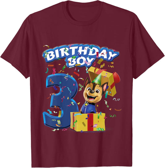Official Paw Patrol Chase Birthday Boy Age 3 T-Shirt - T-Shirt | Maroon