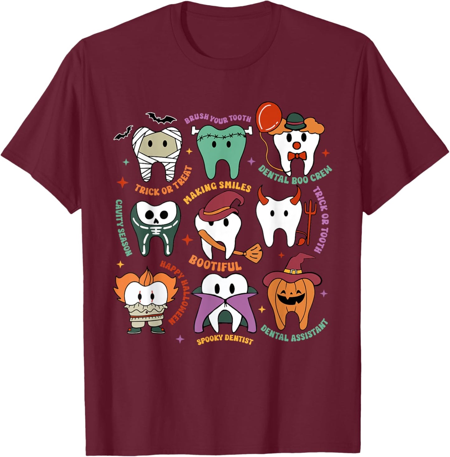 Halloween Dental Boo Crew Dentist Costume Teeth Women Men T-Shirt - T-Shirt | Maroon