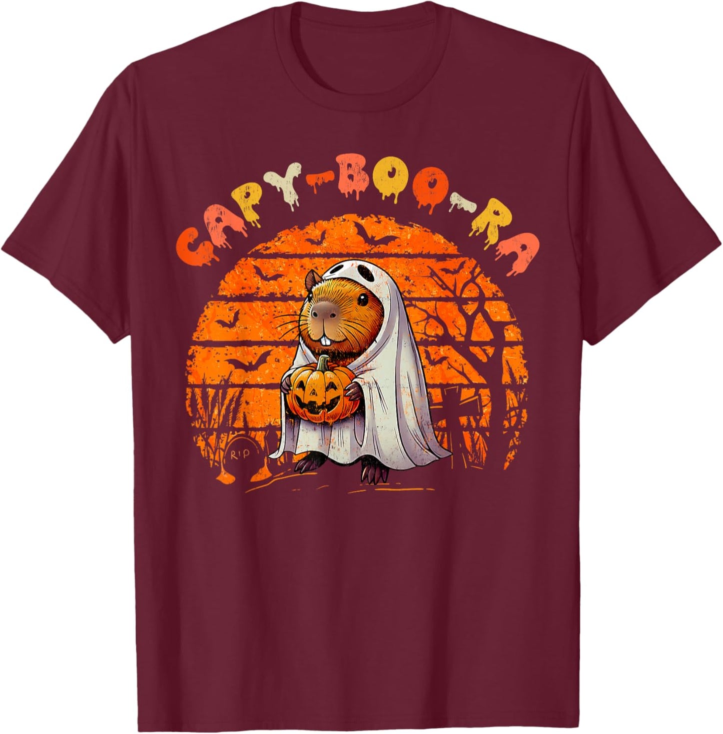 Capy-Boo-Ra Cute Capybara Boo Ghost Funny Cappy Halloween T-Shirt - T-Shirt | Maroon