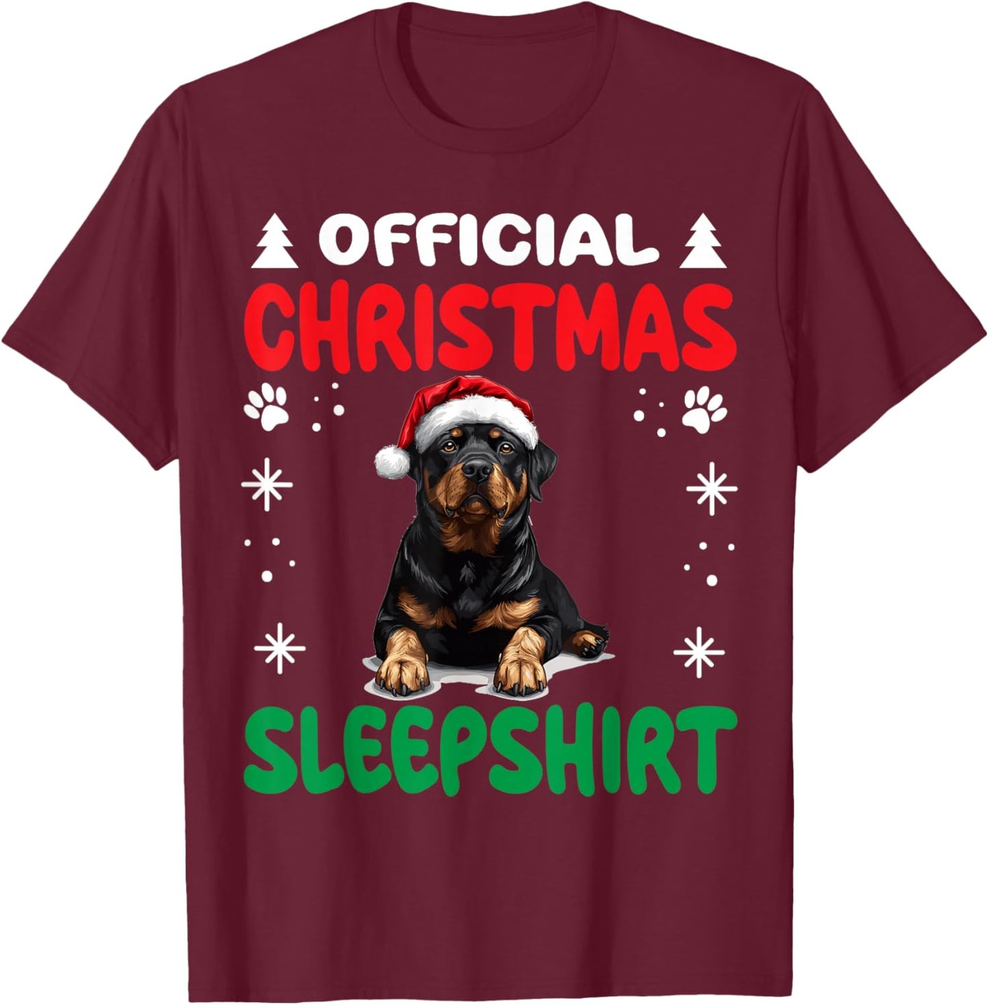 Rottweiler dog Dog Christmas Pajama Official Christmas T-Shirt - T-Shirt | Maroon