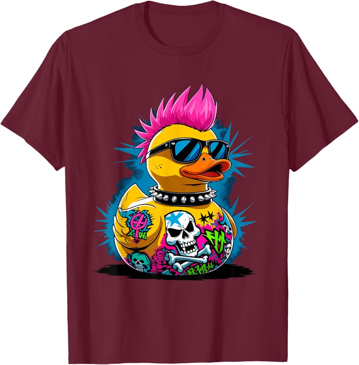 Punk Duck Duck Rubber Duck Punk Rocker , black, S T-Shirt - T-Shirt | Maroon