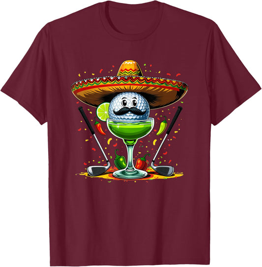 Cinco De Mayo Golf Ball May 5th with Sombrero and Margarita T-Shirt - T-Shirt | Maroon