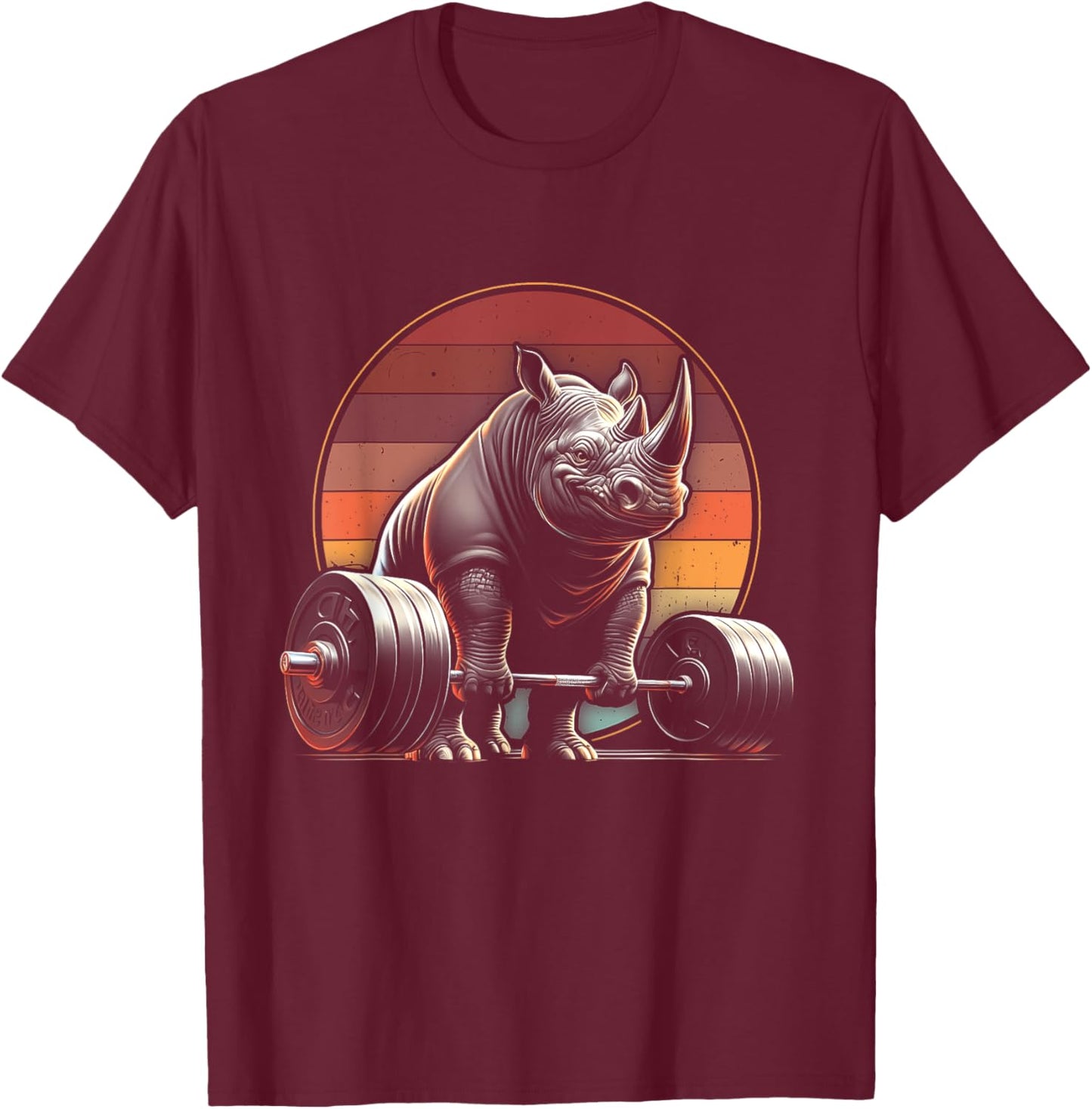 Rhinoceros Powerlifting Weightlifting Gym Rhino Lovers -Adults, -Kids Black Animal Print Rhinoceros T-Shirt - T-Shirt | Maroon