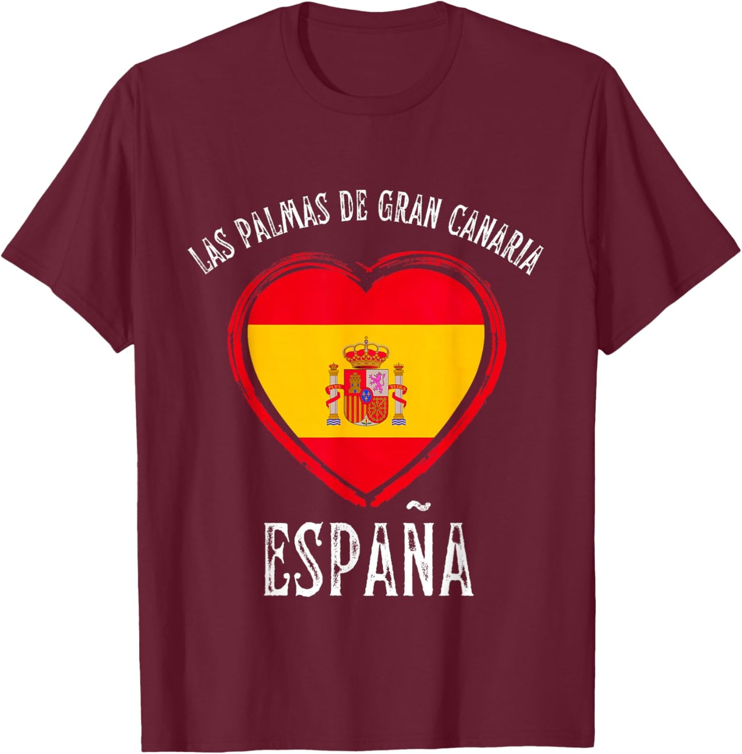 España Flag Heart Las Palmas De Gran Canaria City T-Shirt - T-Shirt | Maroon