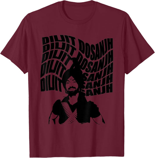 Retro Poster Diljit Dosanjh T-Shirt - T-Shirt | Maroon