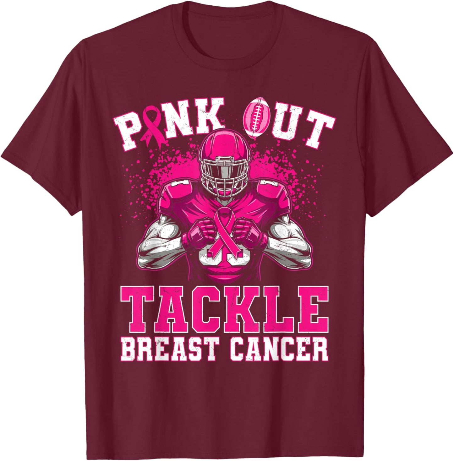 Pink Out Tackle Breast Cancer Awareness American Football T-Shirt - T-Shirt | Maroon