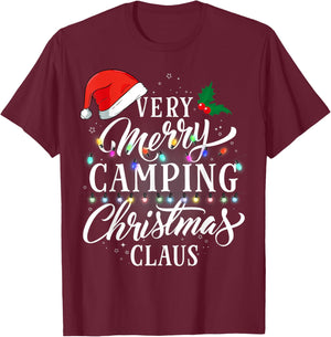 Very Merry Camping Christmas Claus Pajamas T-Shirt - T-Shirt | Maroon