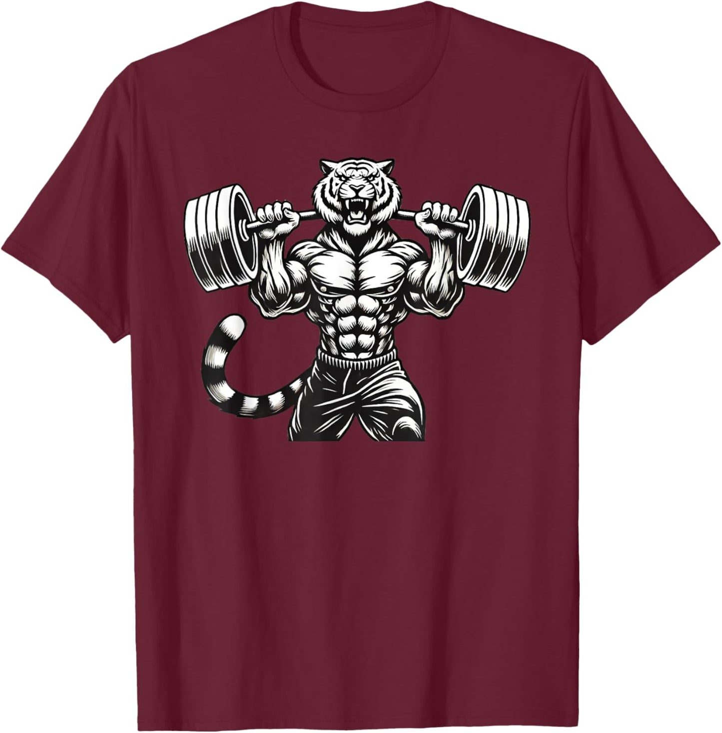 Tiger Powerlifting Weightlifting Gym Workout T-Shirt - T-Shirt | Maroon
