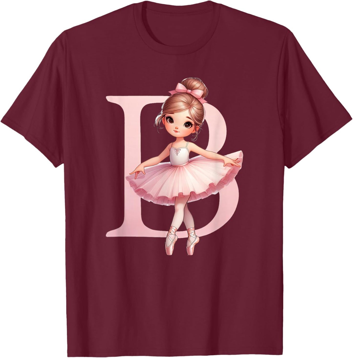 Ballerina Girl Dancing Name First Letter B Girly Tutu Ballet T-Shirt - T-Shirt | Maroon