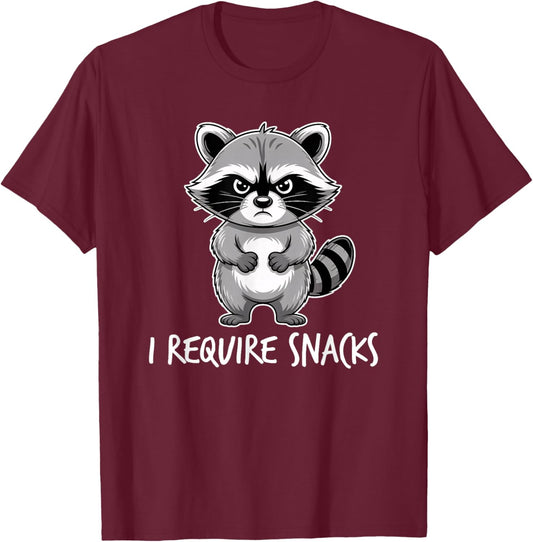 I Require Snacks Raccoon T-Shirt - T-Shirt | Maroon