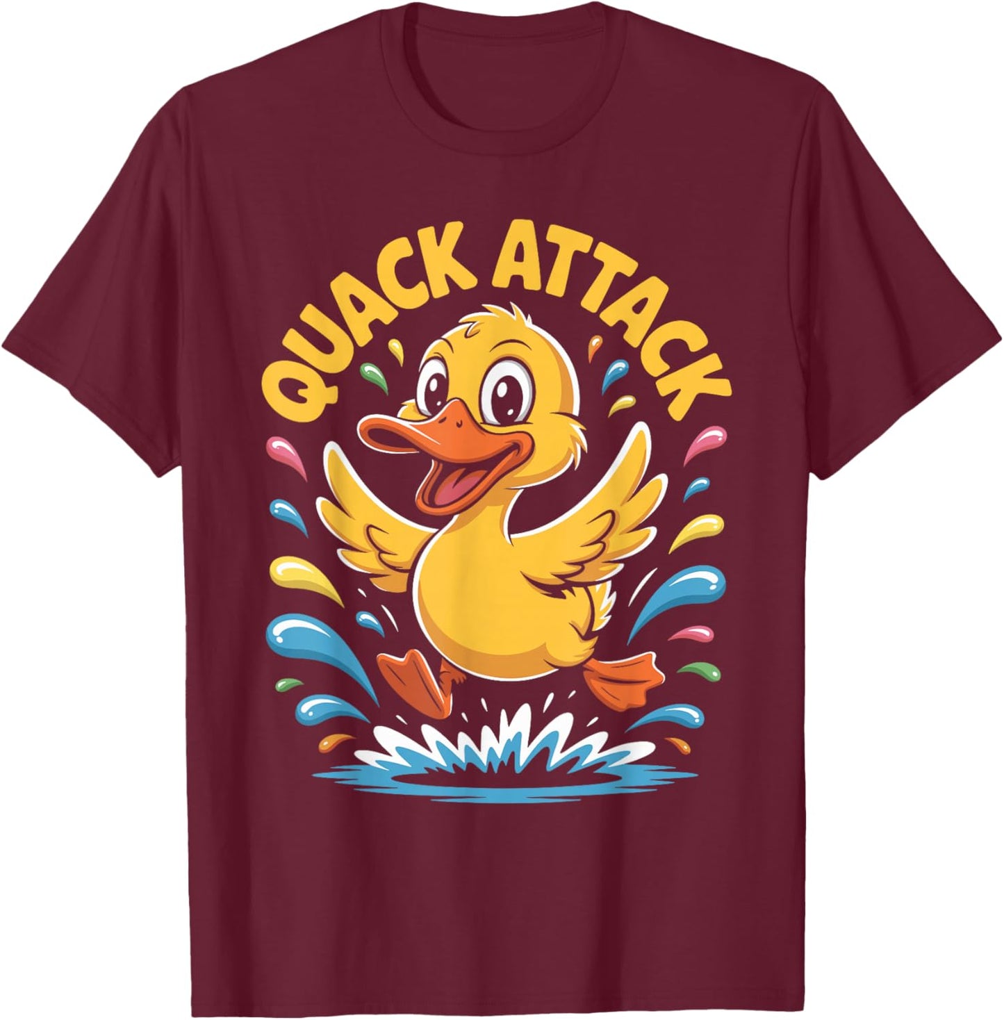 Quack Attack Funny Duck Splash Cartoon Humor Men Women Kids T-Shirt - T-Shirt | Maroon