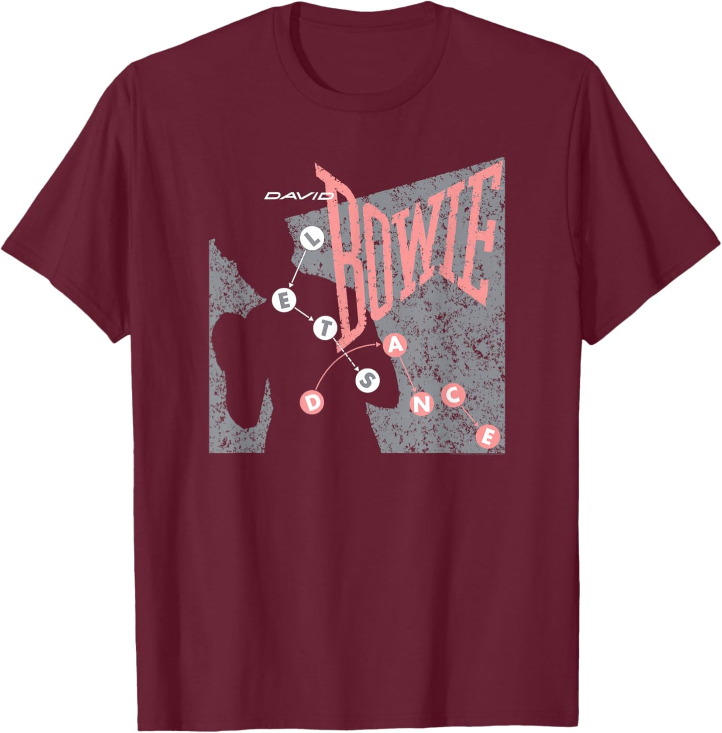 David Bowie Let's Dance Pink and Grey T-Shirt - T-Shirt | Maroon