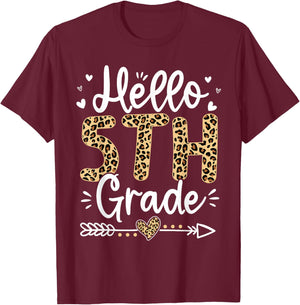 Hello 5th Fifth Grade Leopard Teacher Back To School Girls T-Shirt - T-Shirt | Maroon