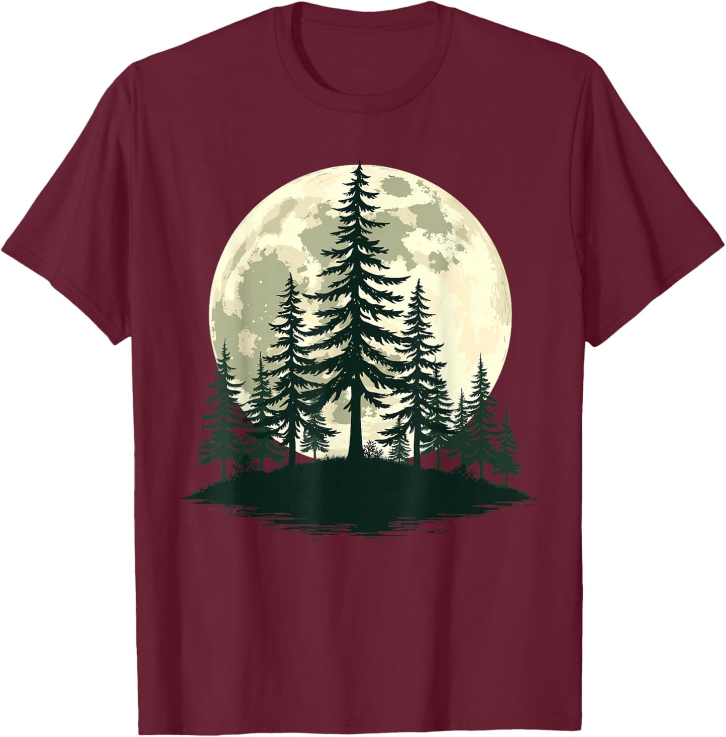 Retro Full Moon Nature Forest Trees Outdoor T-Shirt - T-Shirt | Maroon