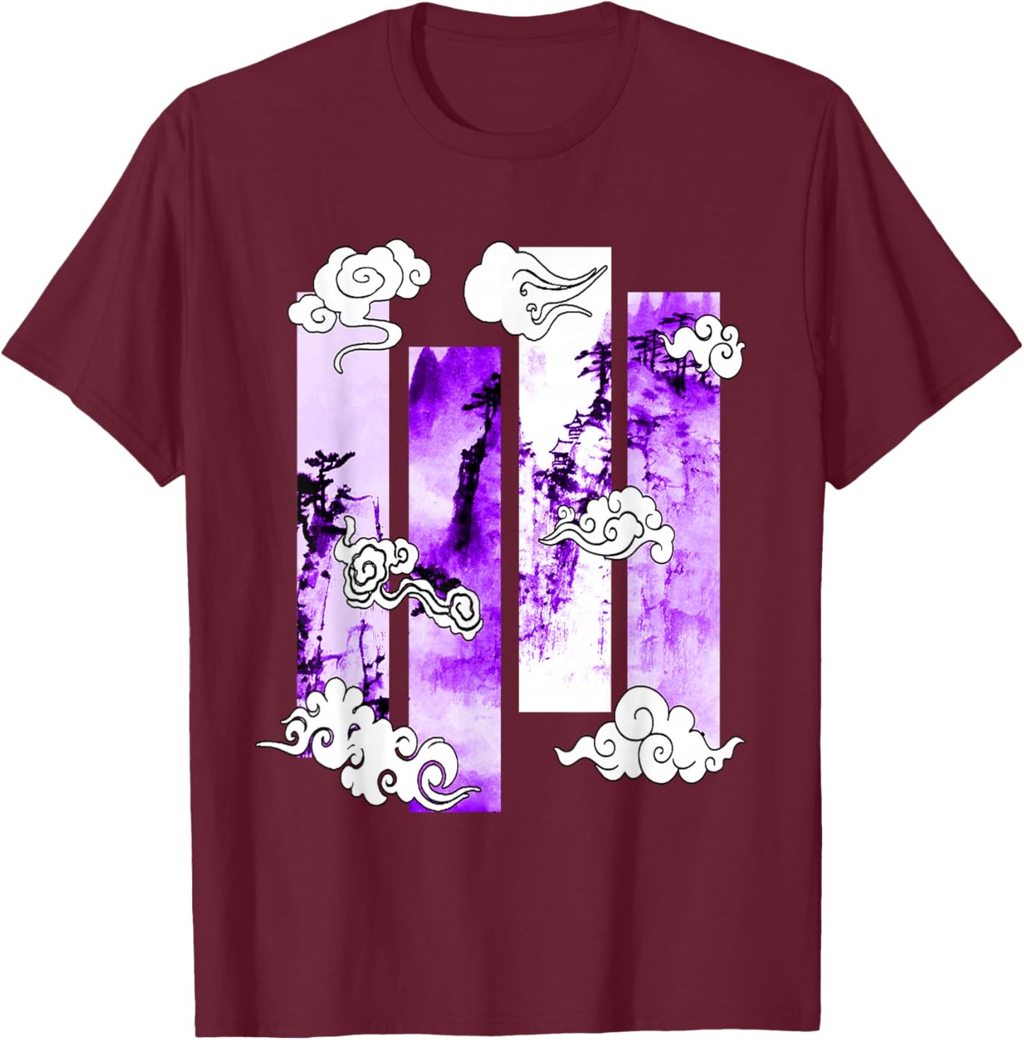 Purple Japanese Cliffs Scene Purple Graphic T-Shirt - T-Shirt | Maroon