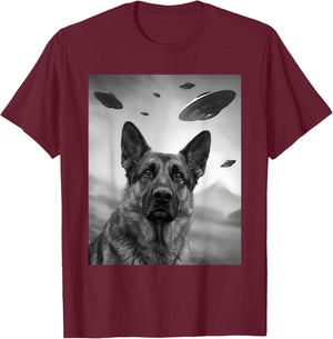 German Shepherd UFO Funny Dog Lover Owner T-Shirt - T-Shirt | Maroon