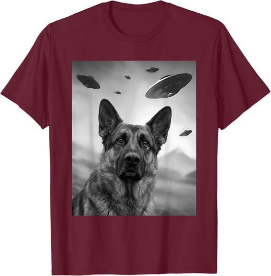 German Shepherd UFO Funny Dog Lover Owner T-Shirt - T-Shirt | Maroon