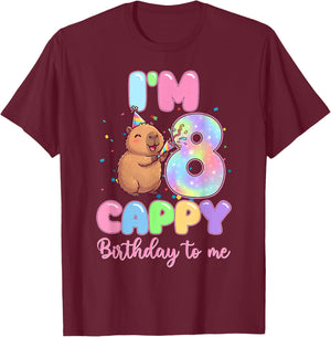 8th Birthday Girl Capybara Shirt 8 Year Old Girls Capybara T-Shirt - T-Shirt | Maroon