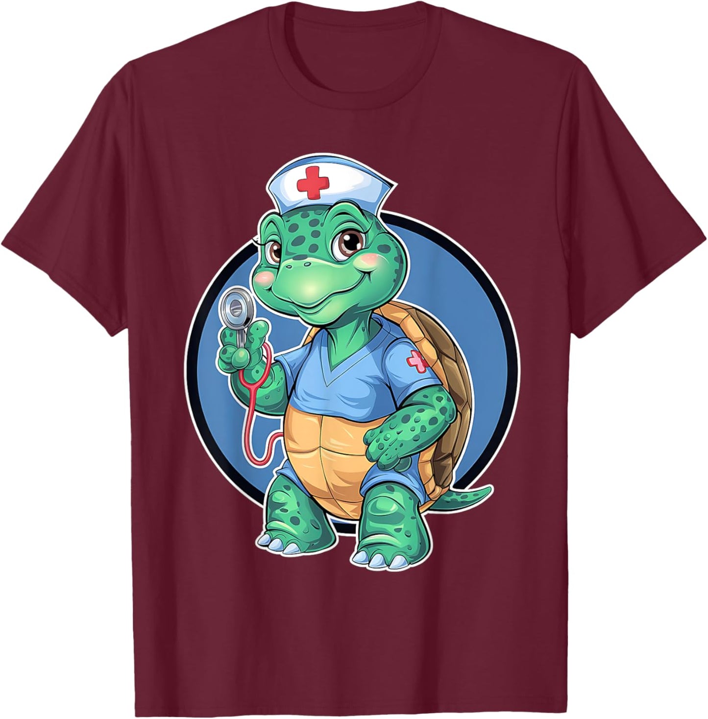 Cute Nurse Turtle – Funny Medical & Nurse Appreciation T-Shirt - T-Shirt | Maroon