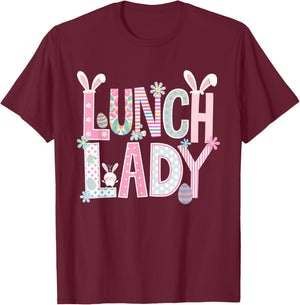 Easter Lunch Lady Bunny Ears Lunch Lady Easter Day Egg T-Shirt - T-Shirt | Maroon