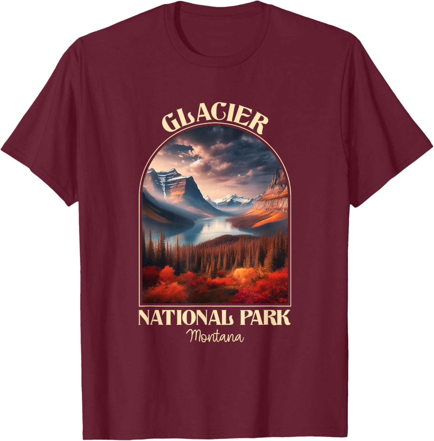 Vintage Glacier National Park Autumn Season Camping Hiking T-Shirt - T-Shirt | Maroon