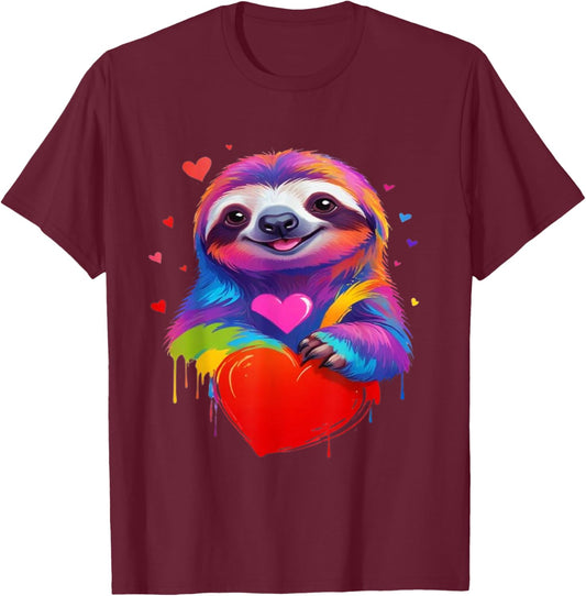 Colorful Sloth - Rainbow Sloth Heart Animal Lover T-Shirt - T-Shirt | Maroon