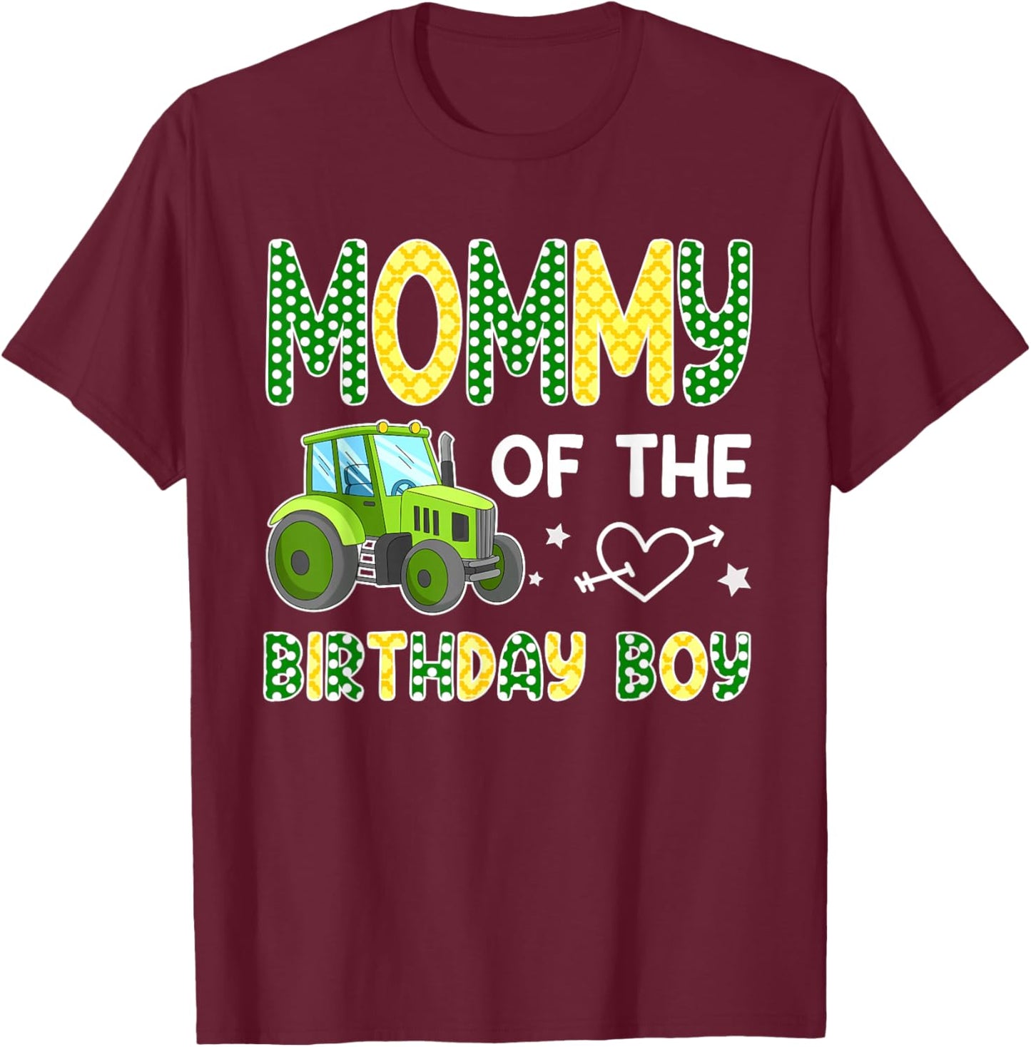 Mommy of The Birthday Boy Family Tractors Farm Trucks T-Shirt - T-Shirt | Maroon