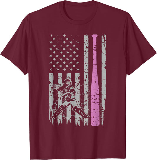 Pink Girls Softball - American Softball For Youth Girls T-Shirt - T-Shirt | Maroon