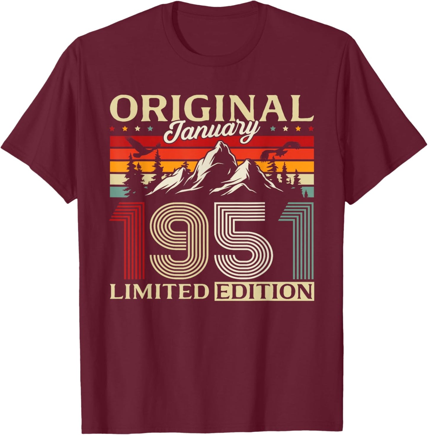 75 Years Anniversary Man Gift January 1951 Vintage T-Shirt - T-Shirt | Maroon