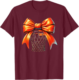 Cute Basketball Coquette Bow Basketball Girl Basketball Hoop T-Shirt - T-Shirt | Maroon
